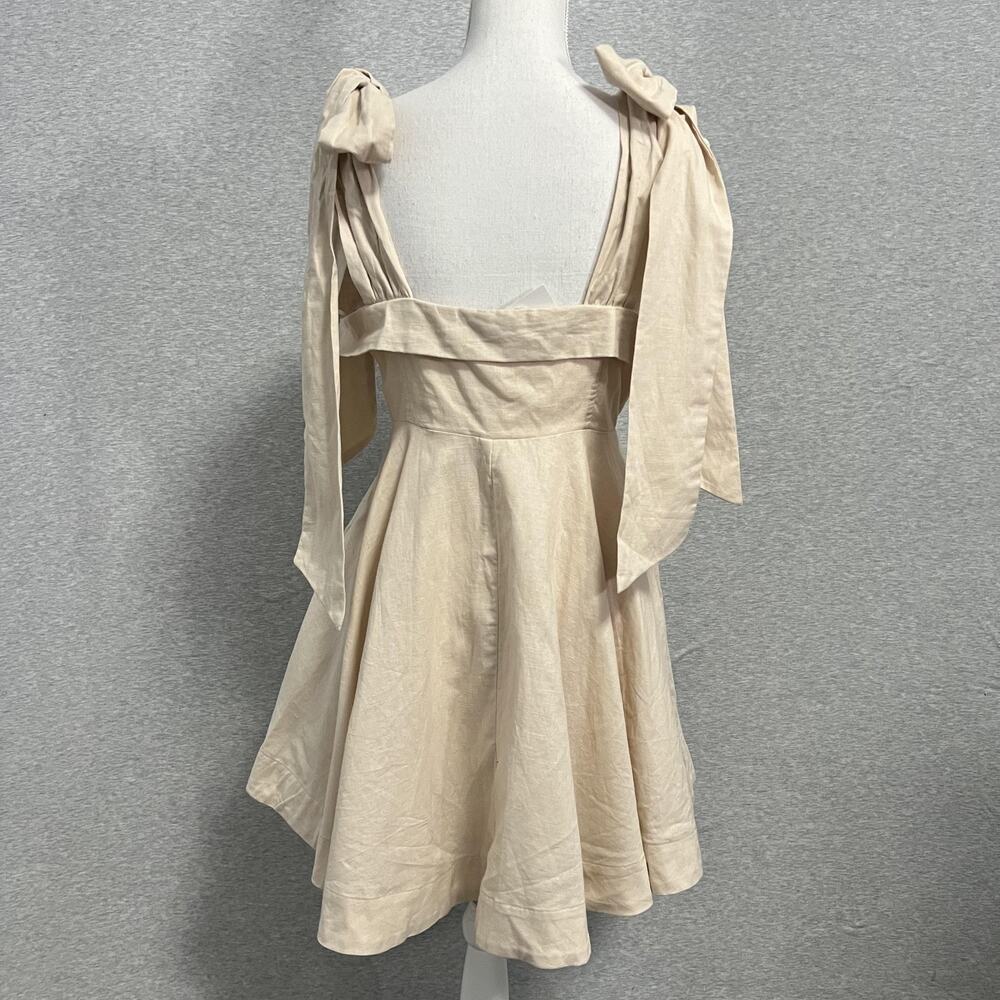 Mable Dress Womens Large Beige Linen Blend Bow Strap Fit Flare Lined Casual - Picture 3 of 12